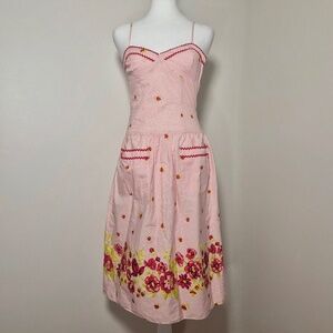 Betsey Johnson Pink Grid Windowpane Plaid Geometric Rose Prairie Farm Dress US 0